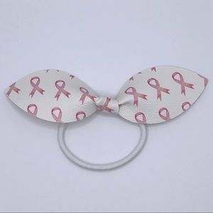 🎗🎀Pink ribbon hair tie bow.  Vegan leather. Handmade.